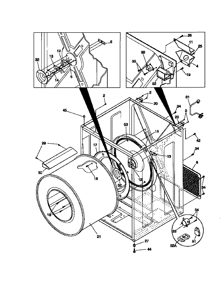 CABINET / DRUM Diagram and Parts List for FDE116RBW1  Frigidaire Dryer