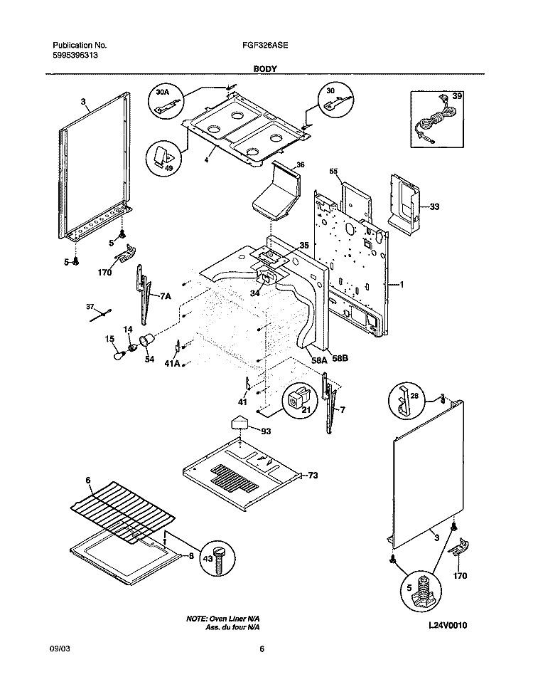 BODY Diagram and Parts List for FGF326ASE  Frigidaire Range