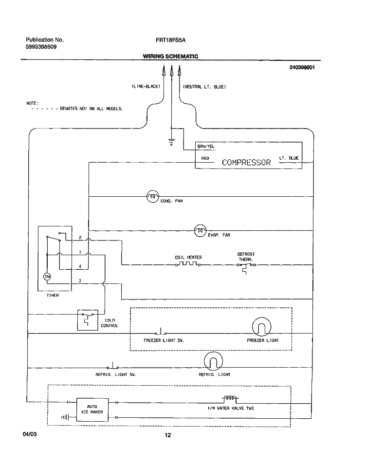WIRING SCHEMATIC Diagram and Parts List for FRT18FS5AW8  Frigidaire Refrigerator