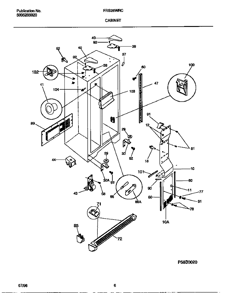 CABINET Diagram and Parts List for FRS26WRCD4  Frigidaire Refrigerator