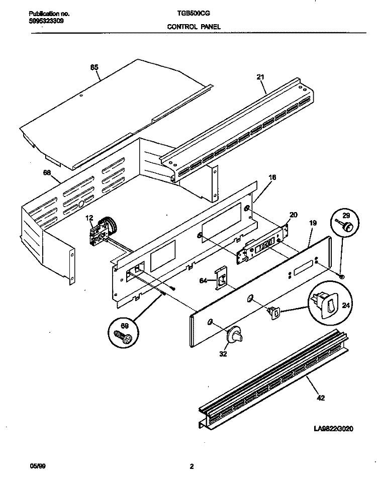 CONTROL PANEL Diagram and Parts List for TGB500CGB2  Tappan Wall Oven
