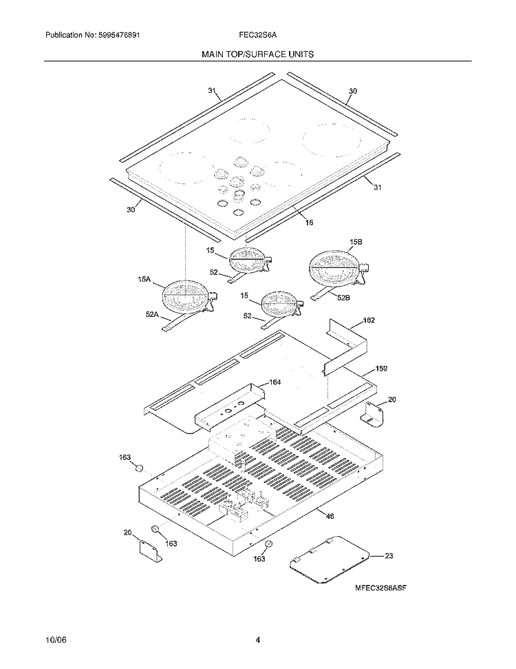 MAINTOP Diagram and Parts List for FEC32S6ASF  Frigidaire Cooktop
