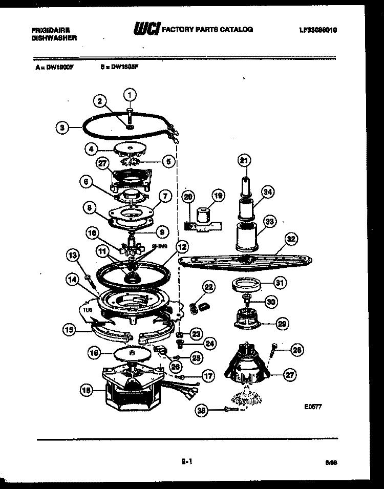 MOTOR PUMP PARTS Diagram and Parts List for DW1800FH  Frigidaire Dishwasher