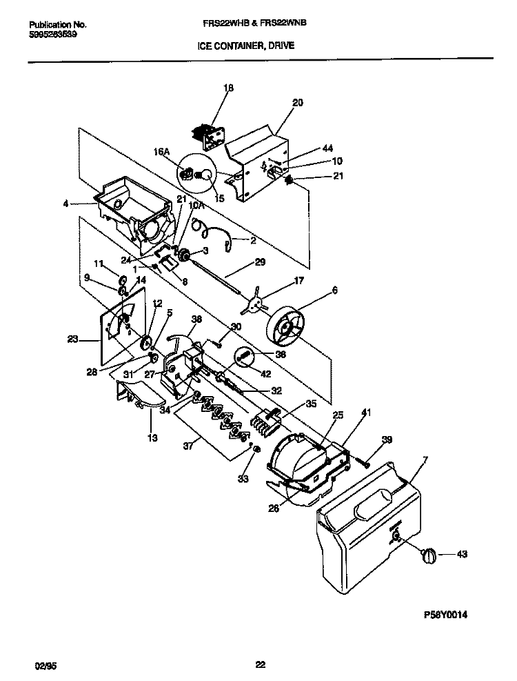 ICE CONTAINER, DRIVE Diagram and Parts List for FRS22WNBD1  Frigidaire Refrigerator