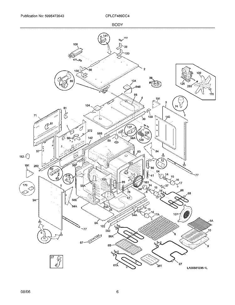 BODY Diagram and Parts List for CPLCF489DC4  Frigidaire Range