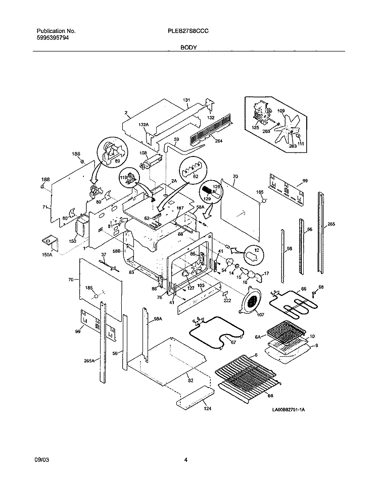 BODY Diagram and Parts List for PLEB27S8CCC  Frigidaire Wall Oven
