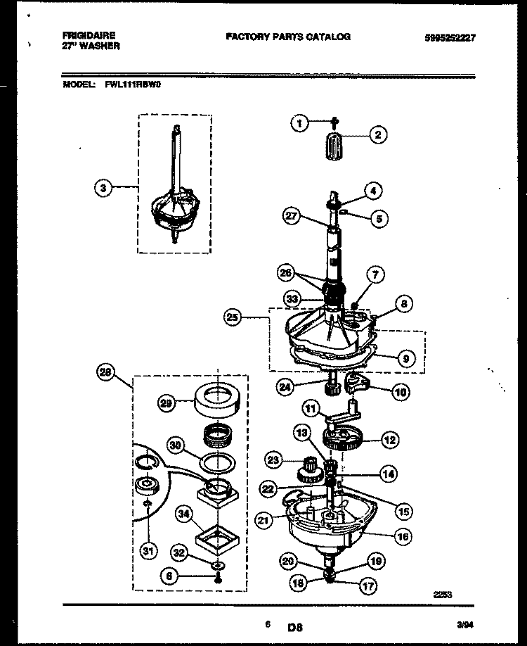 TRANSMISSION PARTS Diagram and Parts List for FWL111RBW0  Frigidaire Washer