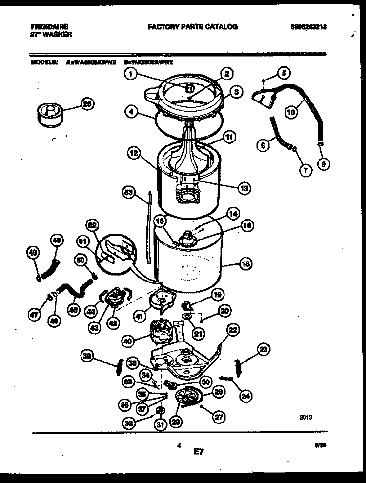 TUB DETAIL Diagram and Parts List for WA3900AWW2  Frigidaire Washer