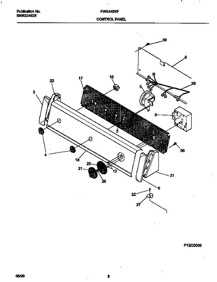 P12C0009 CONTROL PANEL Diagram and Parts List for FWX445RFT4  Frigidaire Washer