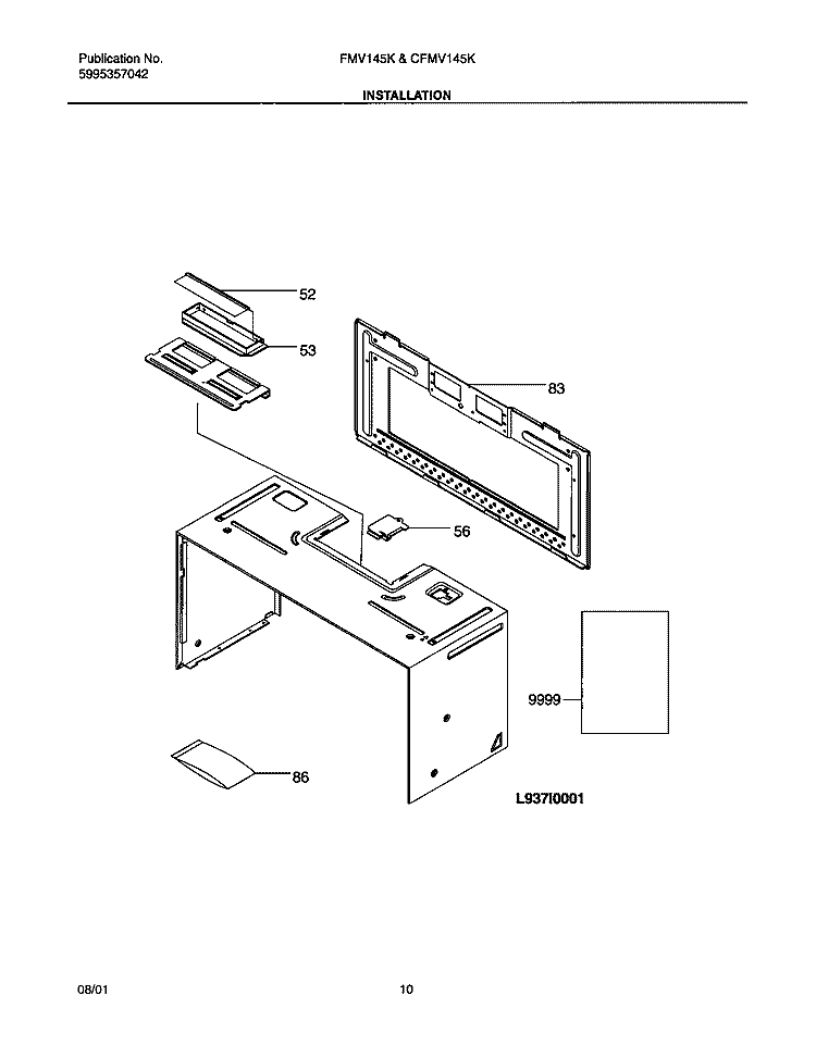 INSTALLATION Diagram and Parts List for CFMV145KB1  Frigidaire Microwave