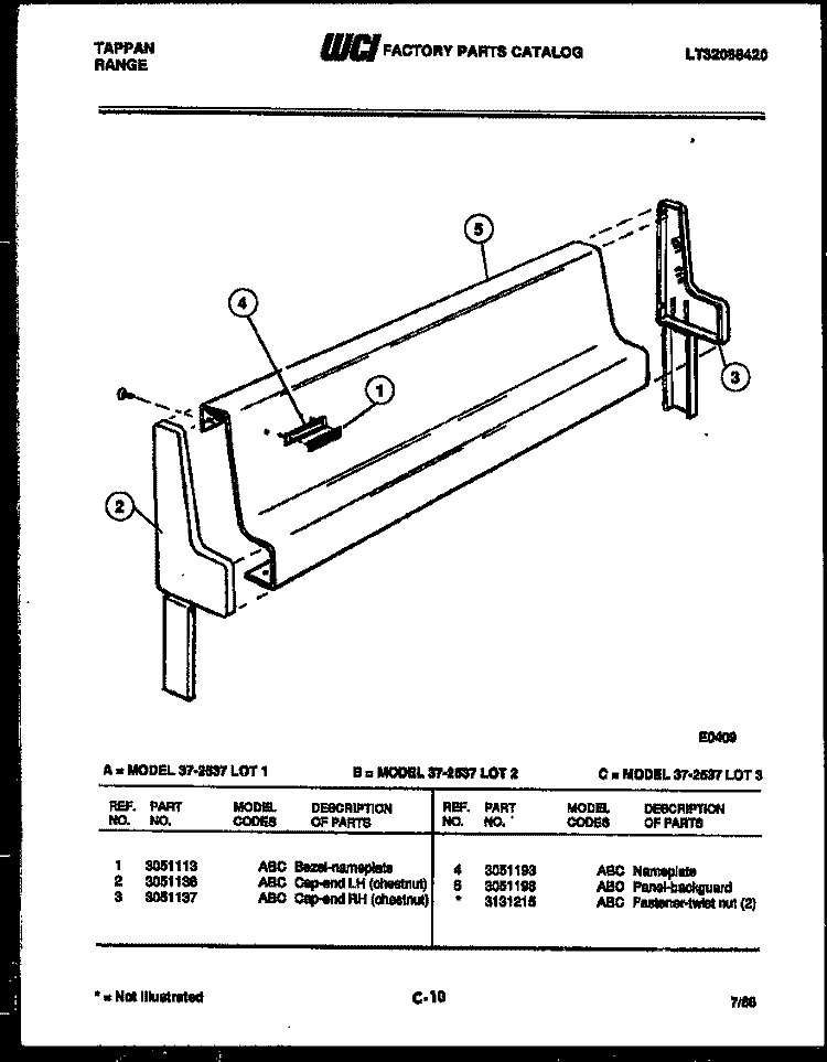 BACKGUARD Diagram and Parts List for 37-2537-23-01  Tappan Range