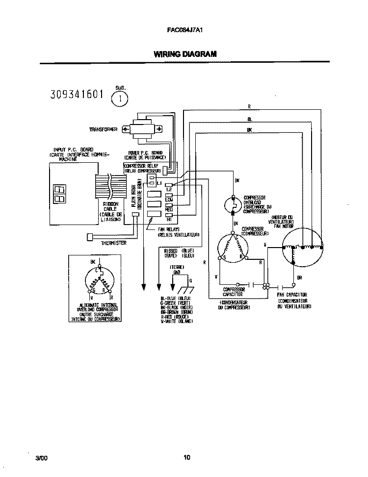 WIRING DIAGRAM Diagram and Parts List for FAC084J7A1  Frigidaire Air Conditioner