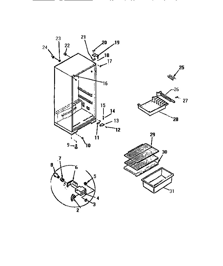 CABINET Diagram and Parts List for SSX130AM9F  Kelvinator Refrigerator