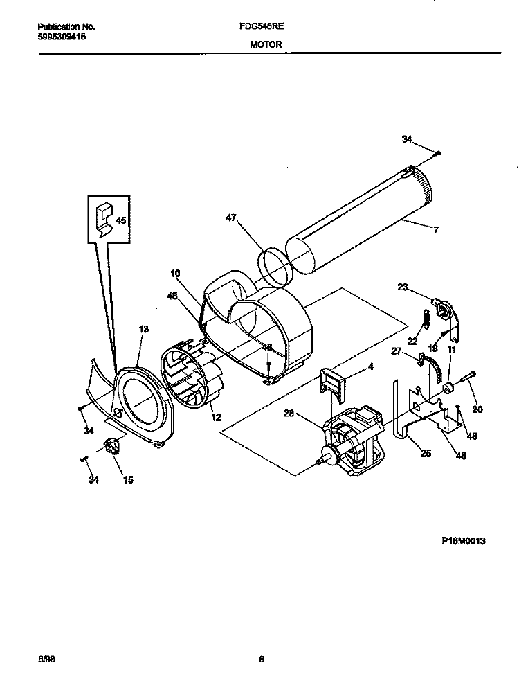 MOTOR Diagram and Parts List for FDG546RET2  Frigidaire Dryer