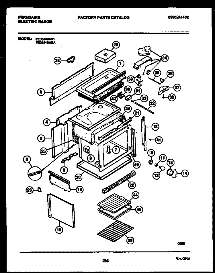 BODY PARTS Diagram and Parts List for FED354BAB1  Frigidaire Range