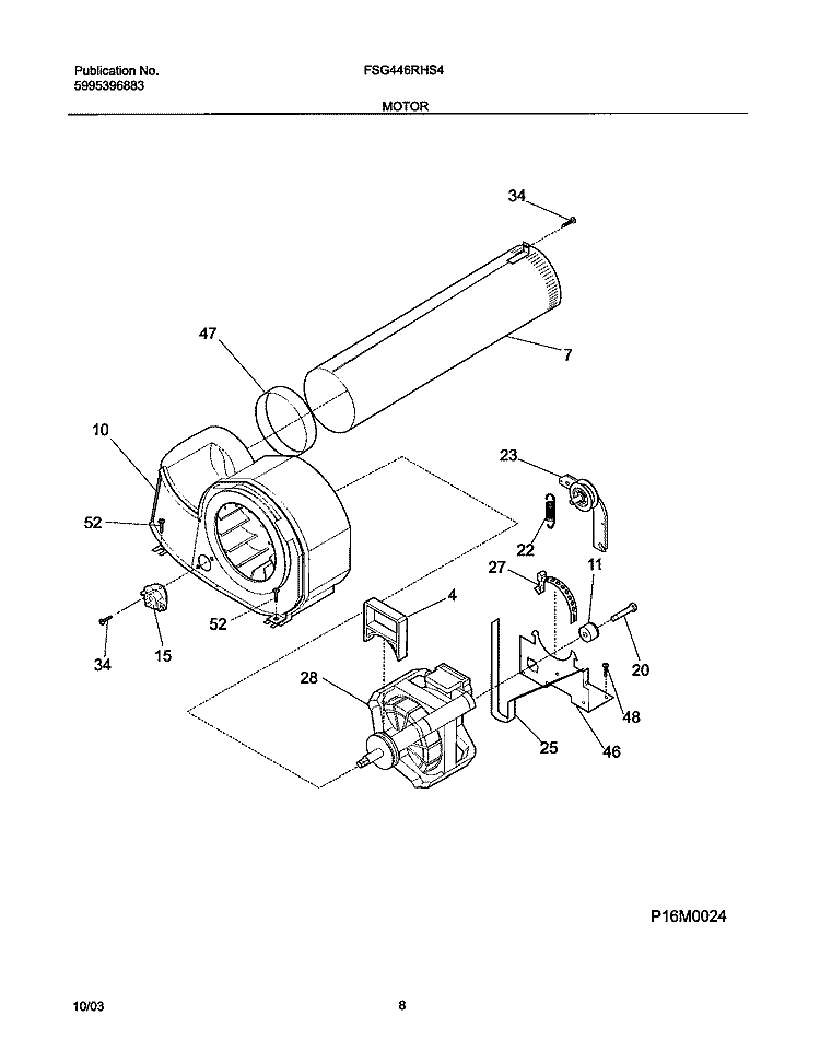 MOTOR Diagram and Parts List for FSG446RHS4  Frigidaire Dryer