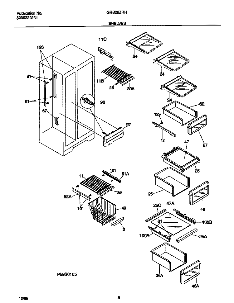 SHELVES Diagram and Parts List for GRS26ZRHW2  Gibson Refrigerator