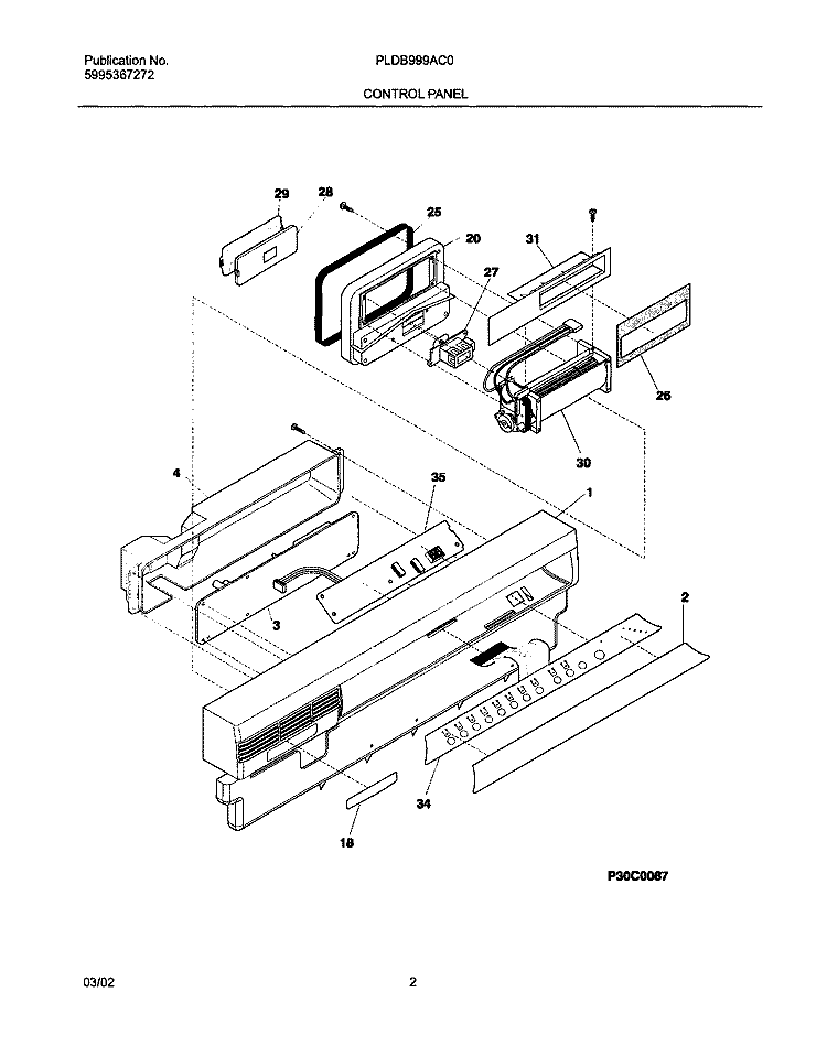 CONTROL PANEL Diagram and Parts List for PLDB999AC0  Frigidaire Dishwasher