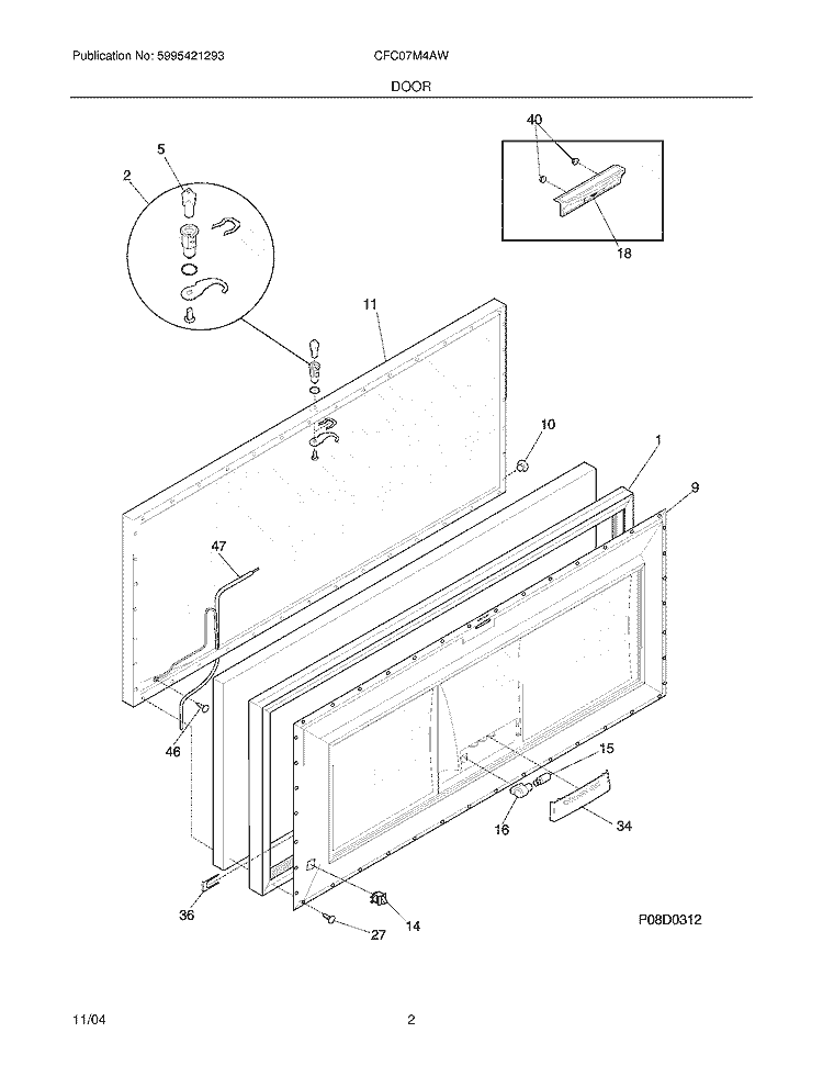 DOOR Diagram and Parts List for CFC07M4AW5  Uni Freezer