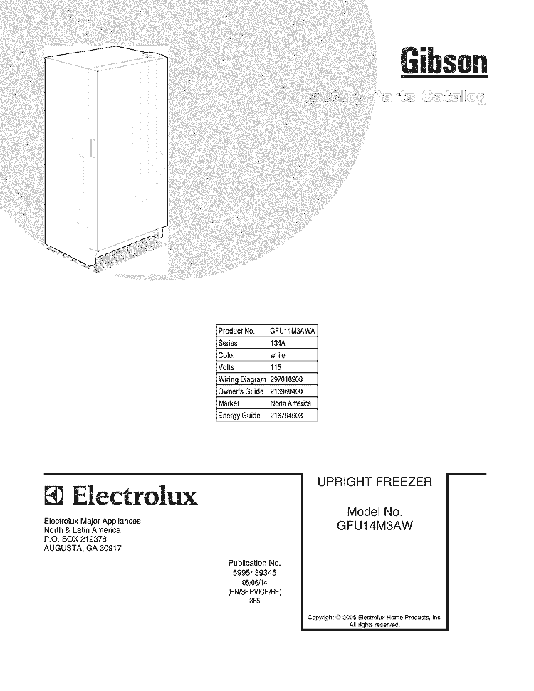 COVER Diagram and Parts List for GFU14M3AWA  Gibson Freezer
