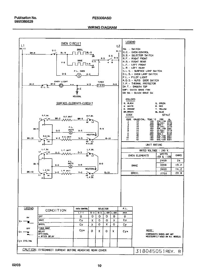 WIRING DIAGRAM Diagram and Parts List for FES300ASD  Frigidaire Range