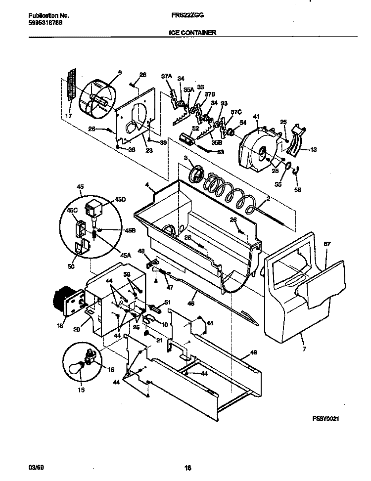 ICE CONTAINER Diagram and Parts List for FRS22ZGGD4  Frigidaire Refrigerator