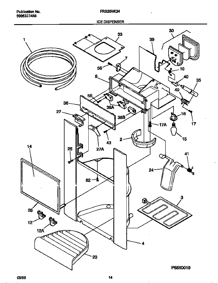 ICE DISPENSER Diagram and Parts List for FRS26WQHW0  Frigidaire Refrigerator