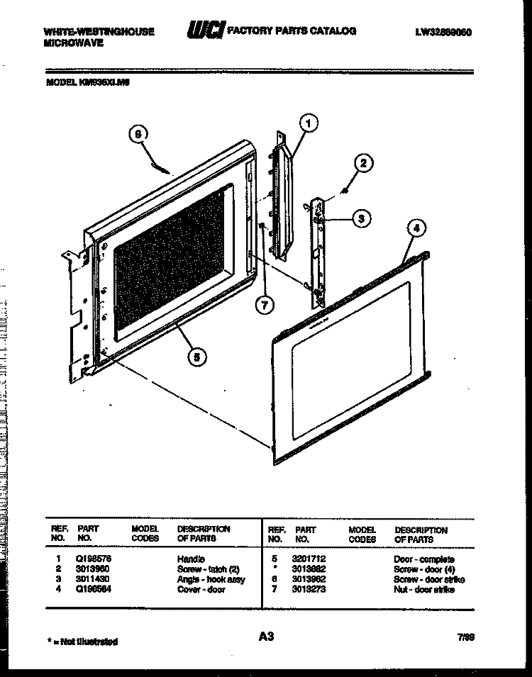 DOOR PARTS Diagram and Parts List for KM935LXM0  Frigidaire Microwave