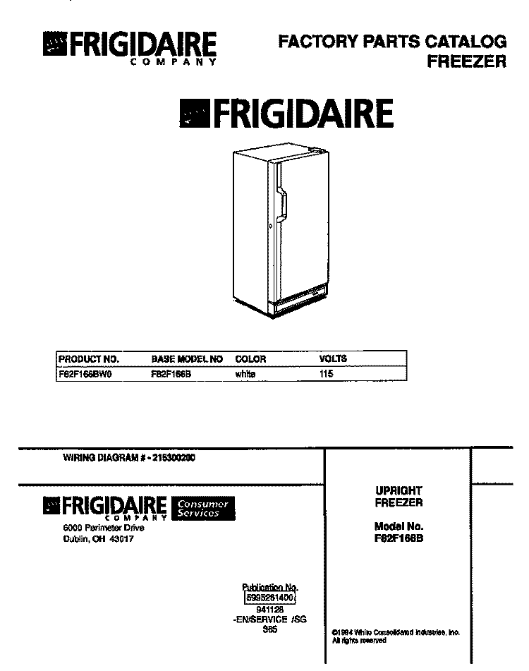 COVER Diagram and Parts List for F82F166BW0  Frigidaire Freezer