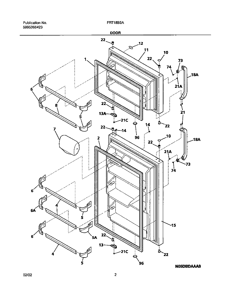 DOOR Diagram and Parts List for FRT18B5AW1  Frigidaire Refrigerator