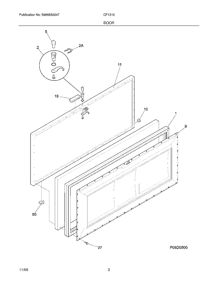 DOOR Diagram and Parts List for CF1310  Frigidaire Freezer