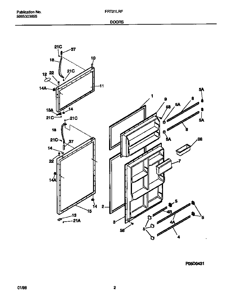 DOORS Diagram and Parts List for FRT21LRFD2  Frigidaire Refrigerator