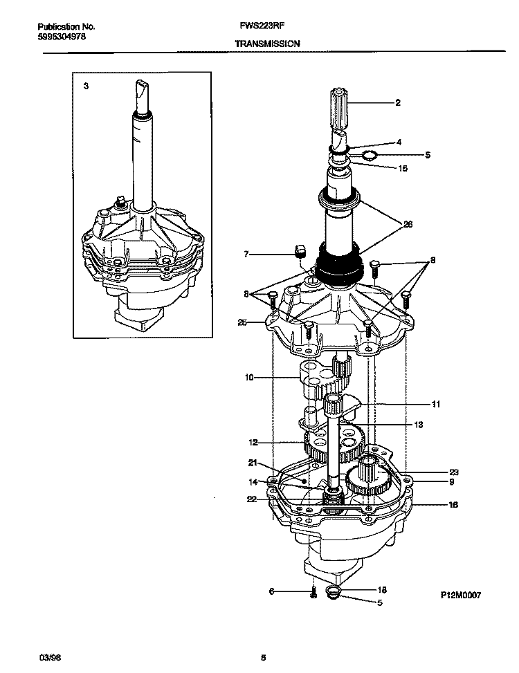 TRANSMISSION Diagram and Parts List for FWS223RFS0  Frigidaire Washer