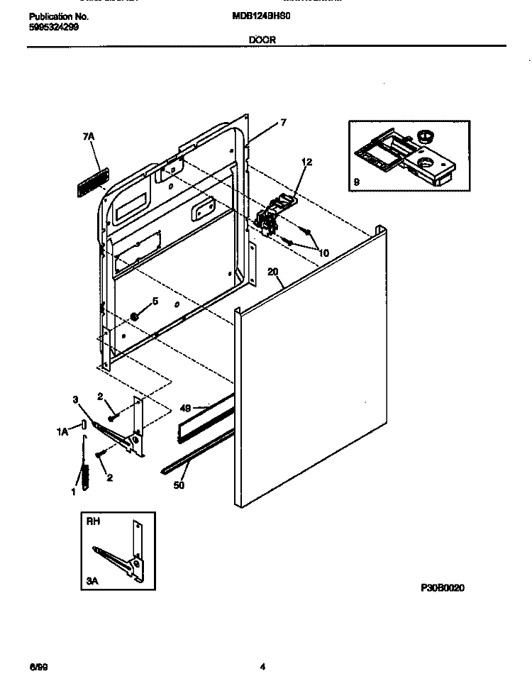 DOOR Diagram and Parts List for MDB124BHS0  Frigidaire Dishwasher