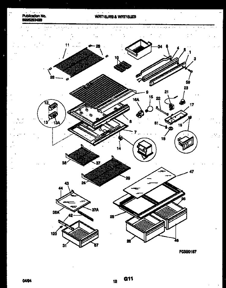 SHELVES AND SUPPORTS Diagram and Parts List for WRT18JRBW0  Frigidaire Refrigerator