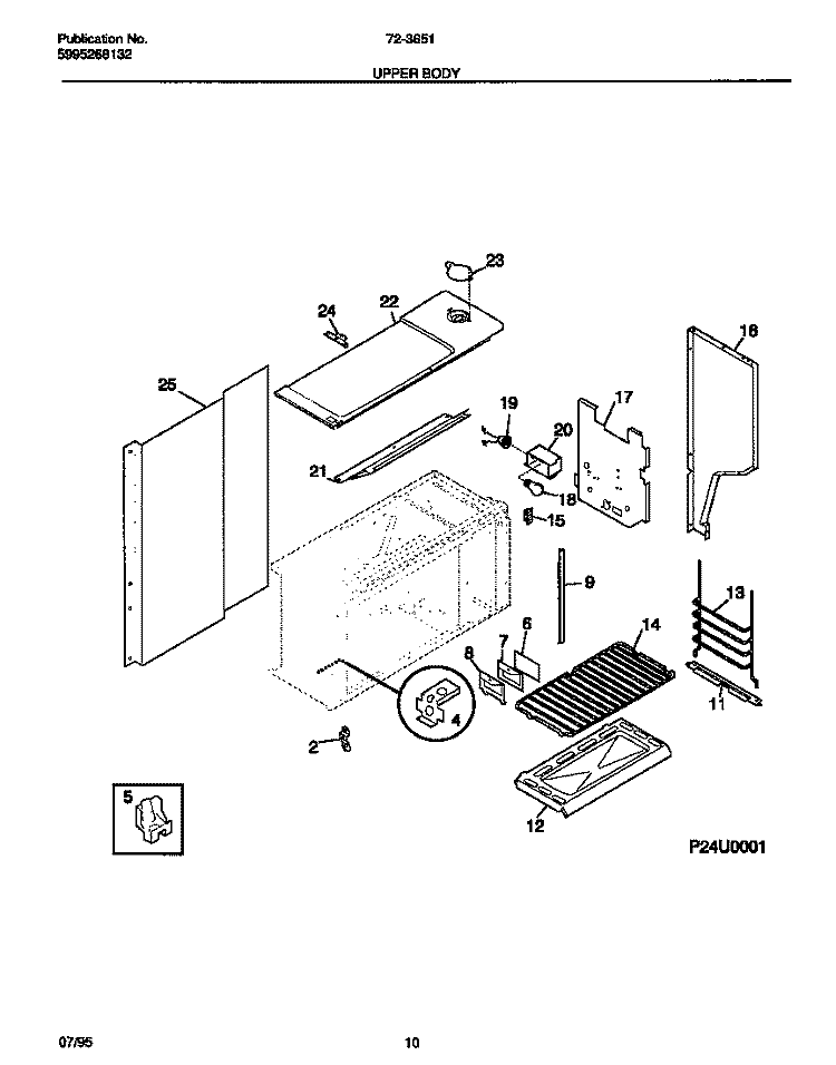 UPPER BODY Diagram and Parts List for 72-3651-23-07  Tappan Range