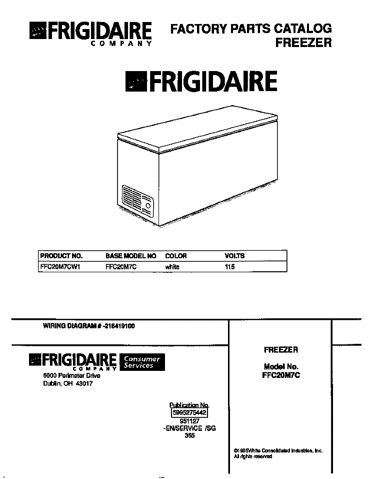 COVER Diagram and Parts List for FFC20M7CW1  Frigidaire Freezer