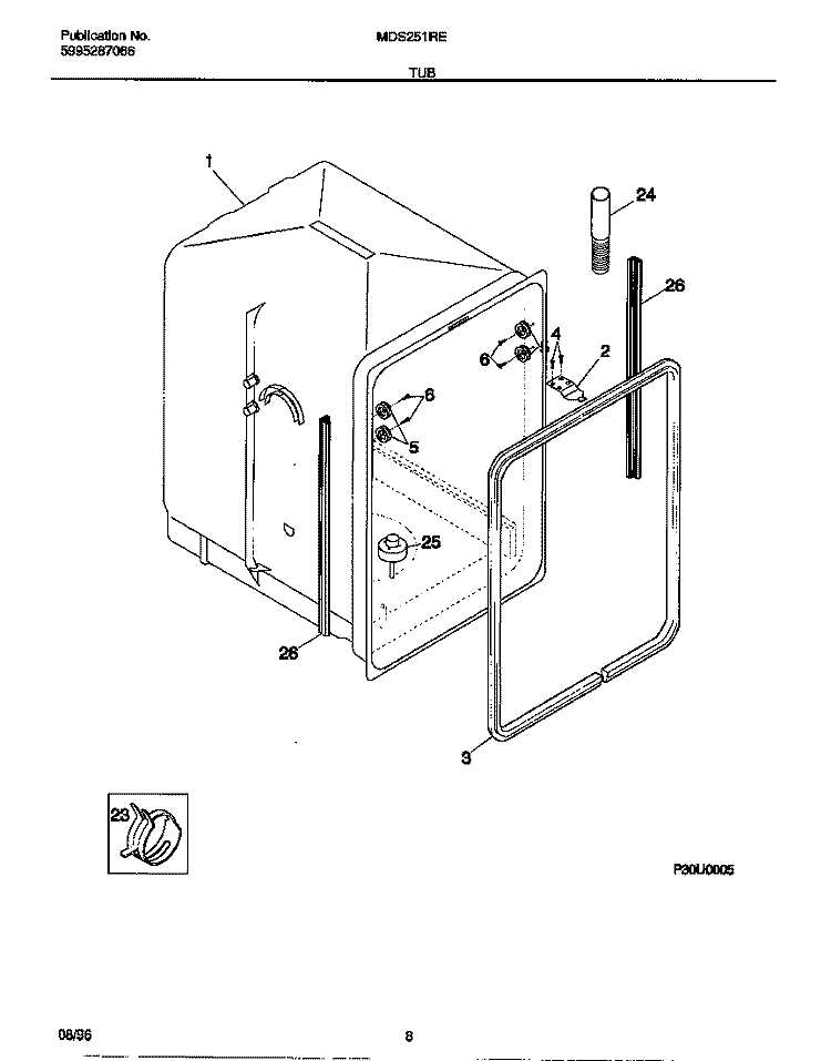 TUB Diagram and Parts List for MDS251RER0  Frigidaire Dishwasher