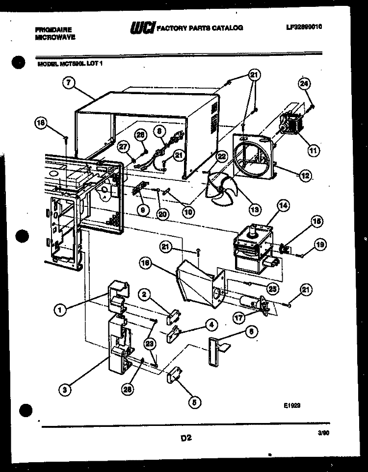 POWER CONTROL Diagram and Parts List for MCT590L1  Frigidaire Microwave