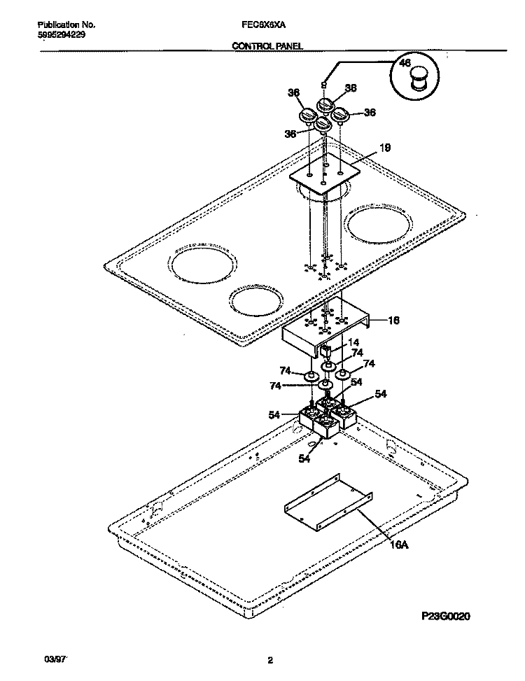 CONTROL PANEL Diagram and Parts List for FEC6X6XABC  Frigidaire Cooktop