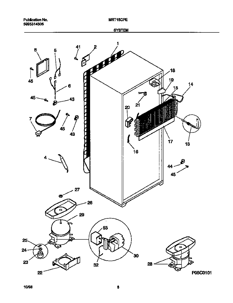 SYSTEM Diagram and Parts List for MRT15CPEW8  Frigidaire Refrigerator
