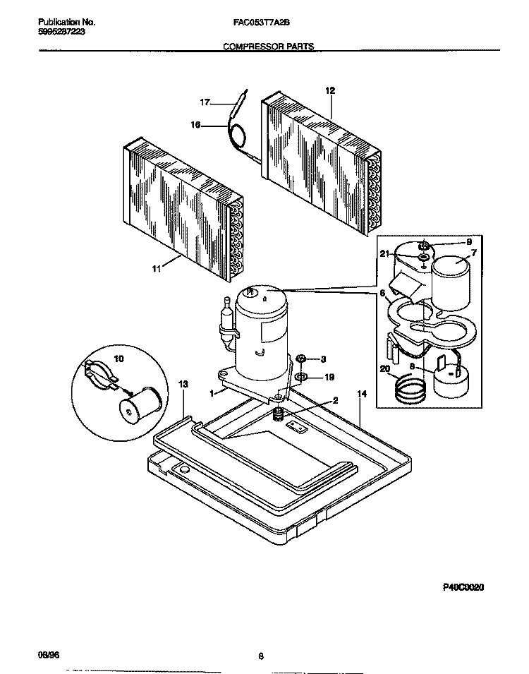 COMPRESSOR PARTS Diagram and Parts List for FAC053T7A2B  Frigidaire Air Conditioner