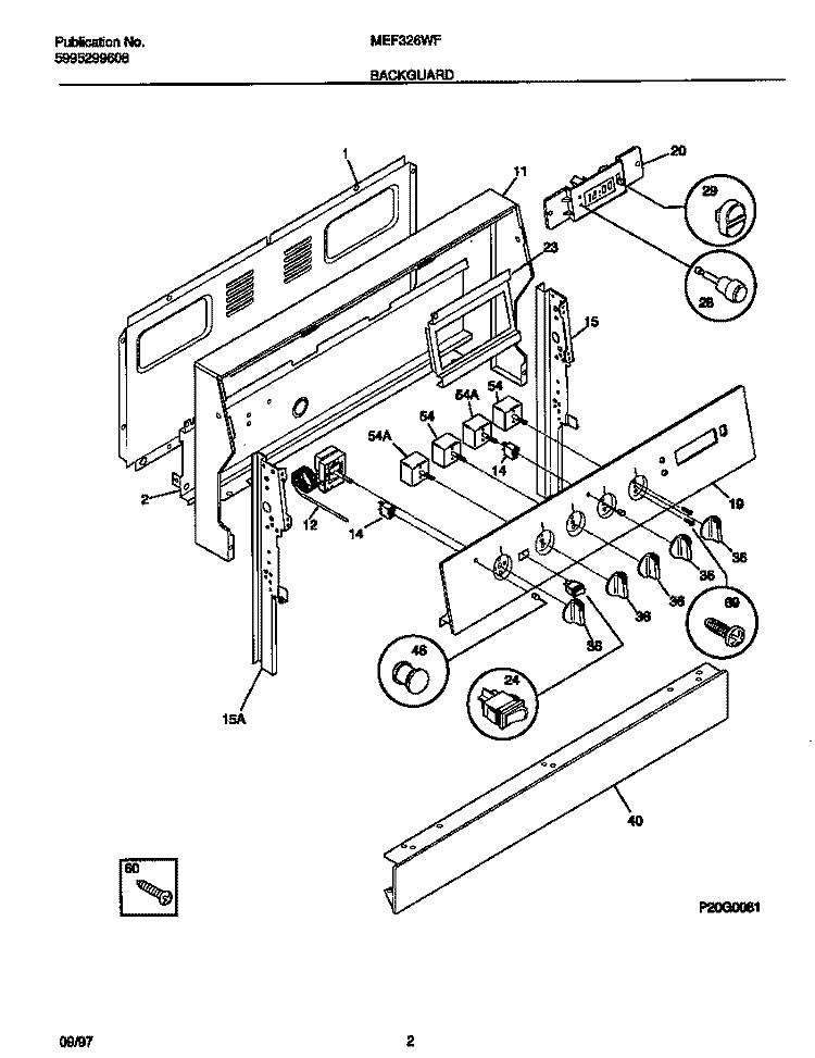 BACKGUARD Diagram and Parts List for MEF326WFSA  Frigidaire Range