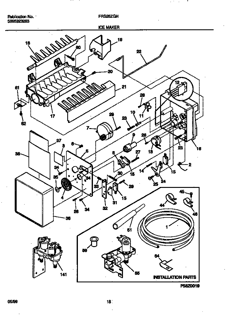 ICE MAKER Diagram and Parts List for FRS26ZGHD0  Frigidaire Refrigerator