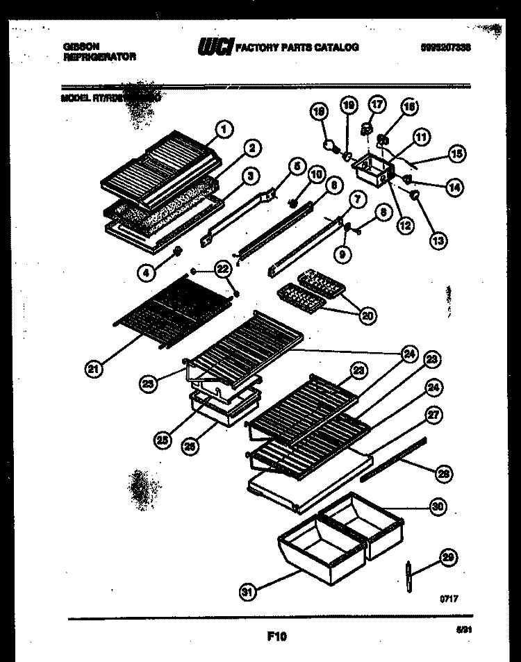SHELVES AND SUPPORTS Diagram and Parts List for RD21F7WS3C  Gibson Refrigerator