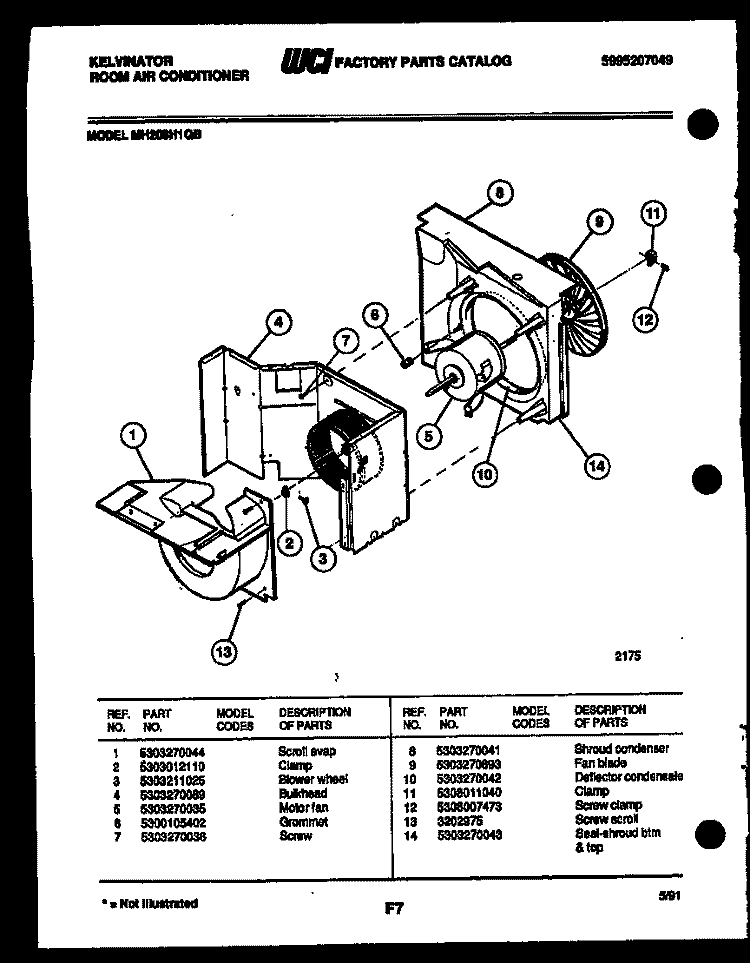 AIR HANDLING PARTS Diagram and Parts List for MH208H1QB  Kelvinator Air Conditioner
