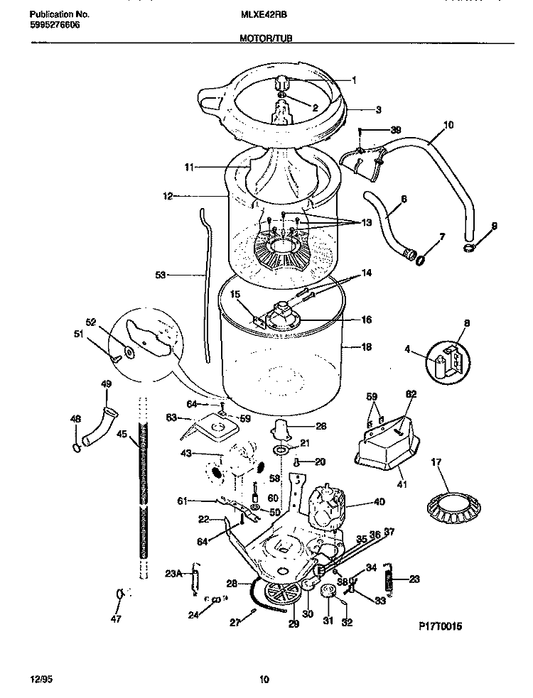 MOTOR / TUB Diagram and Parts List for MLXE42RBD3  Frigidaire Washer Dryer Combo