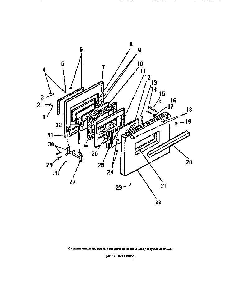 OVEN DOOR PANELS Diagram and Parts List for RG533DH0  Frigidaire Range