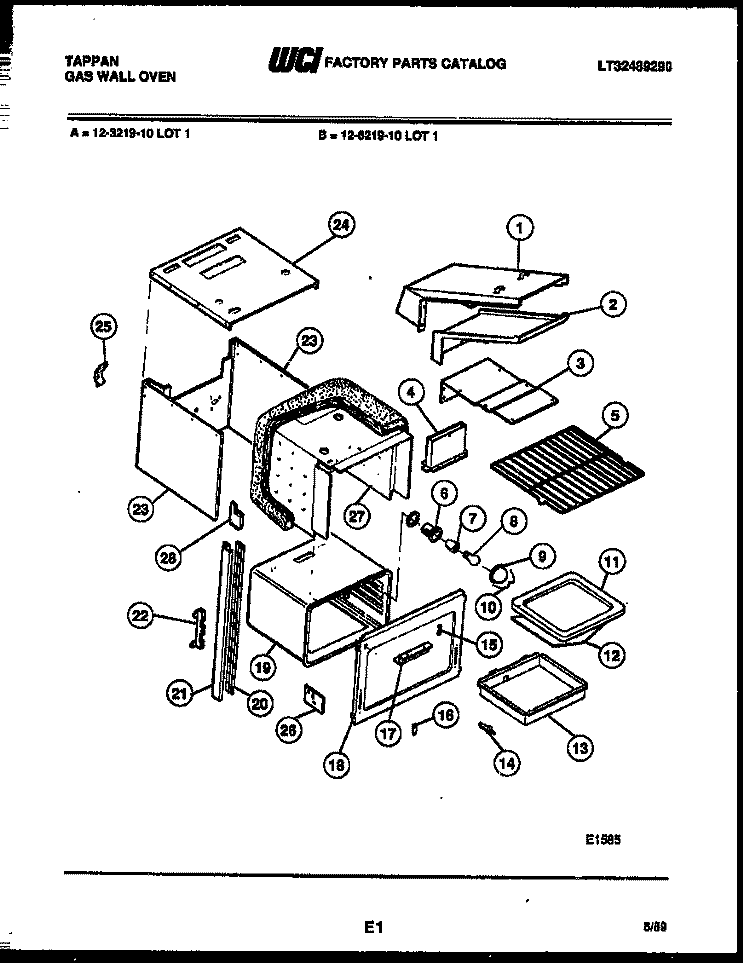 BODY PARTS Diagram and Parts List for 12-6219-00-01  Tappan Wall Oven