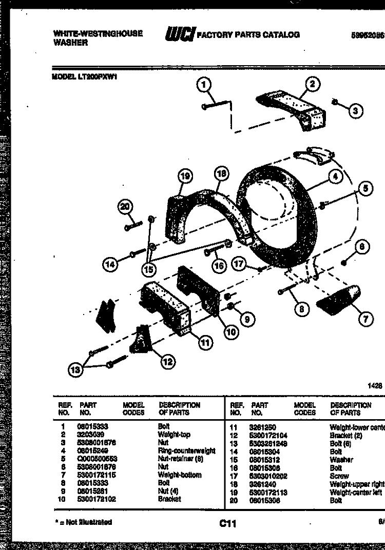 COUNTERWEIGHTS Diagram and Parts List for LT200PXW1  Frigidaire Washer